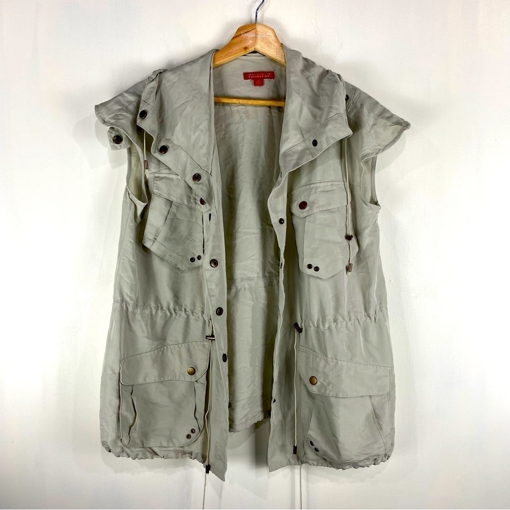 New York & Company Full Snap Up‎ Down Utility Cargo Military Vest Jacket Small